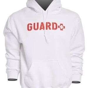 White Hoodie with Red 'GUARD' Print